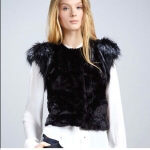 Skaist Taylor x Neiman Marcus Faux Fur Black Textured Vest Womens Small